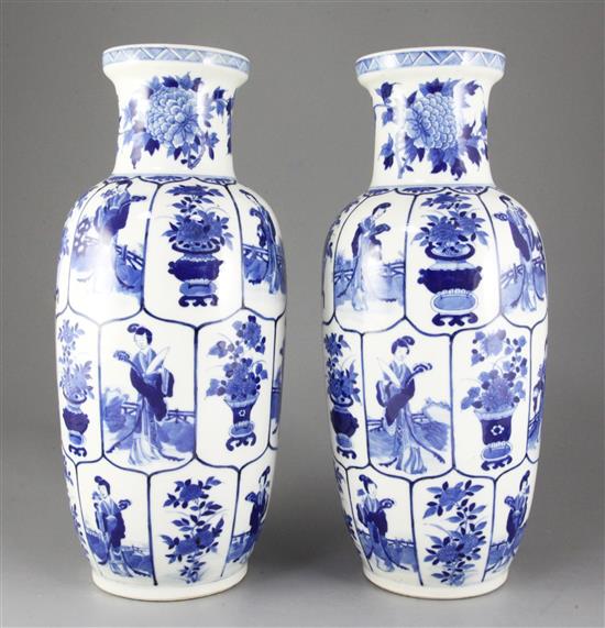 A pair of Chinese blue and white baluster vases, 19th century, 40.5cm